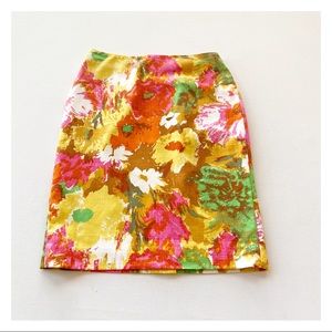 Talbots Painterly Watercolor Floral Woven Pencil Skirt